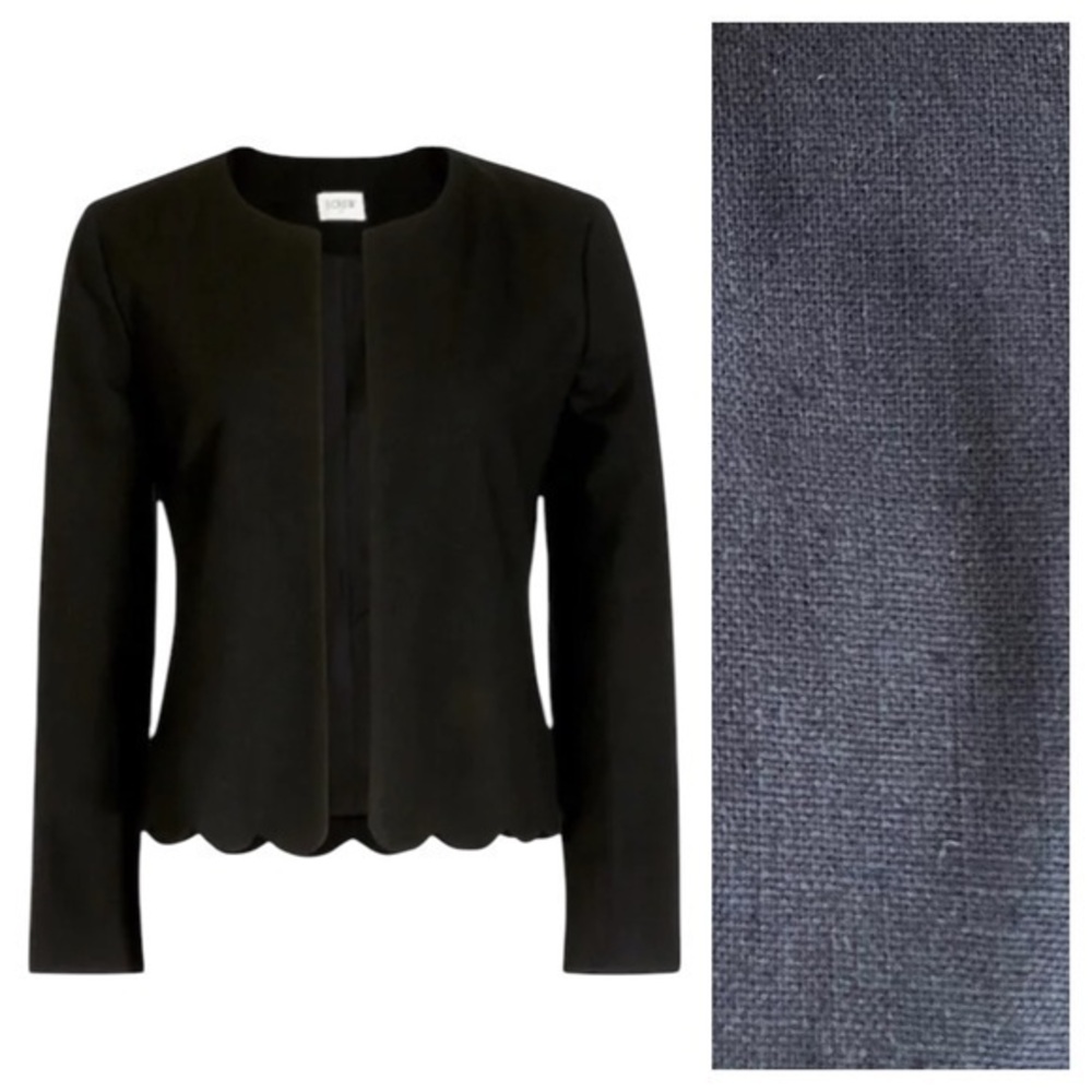 J.Crew Black Linen Blend Scallop Hem Blazer Jacket Medium